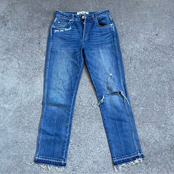 AMO Embroidered Blue Cropped Jeans - Picture 3 of 7